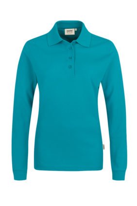 Damen-Poloshirt Langarm, smaragd