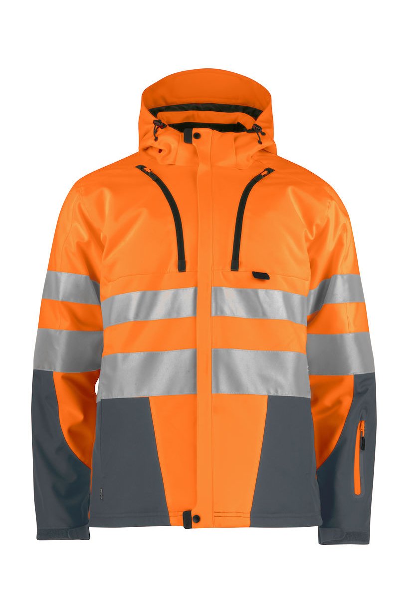 Gefütterte Softshell-Jacke EN ISO 20471 Klasse 2/3, orange/grau