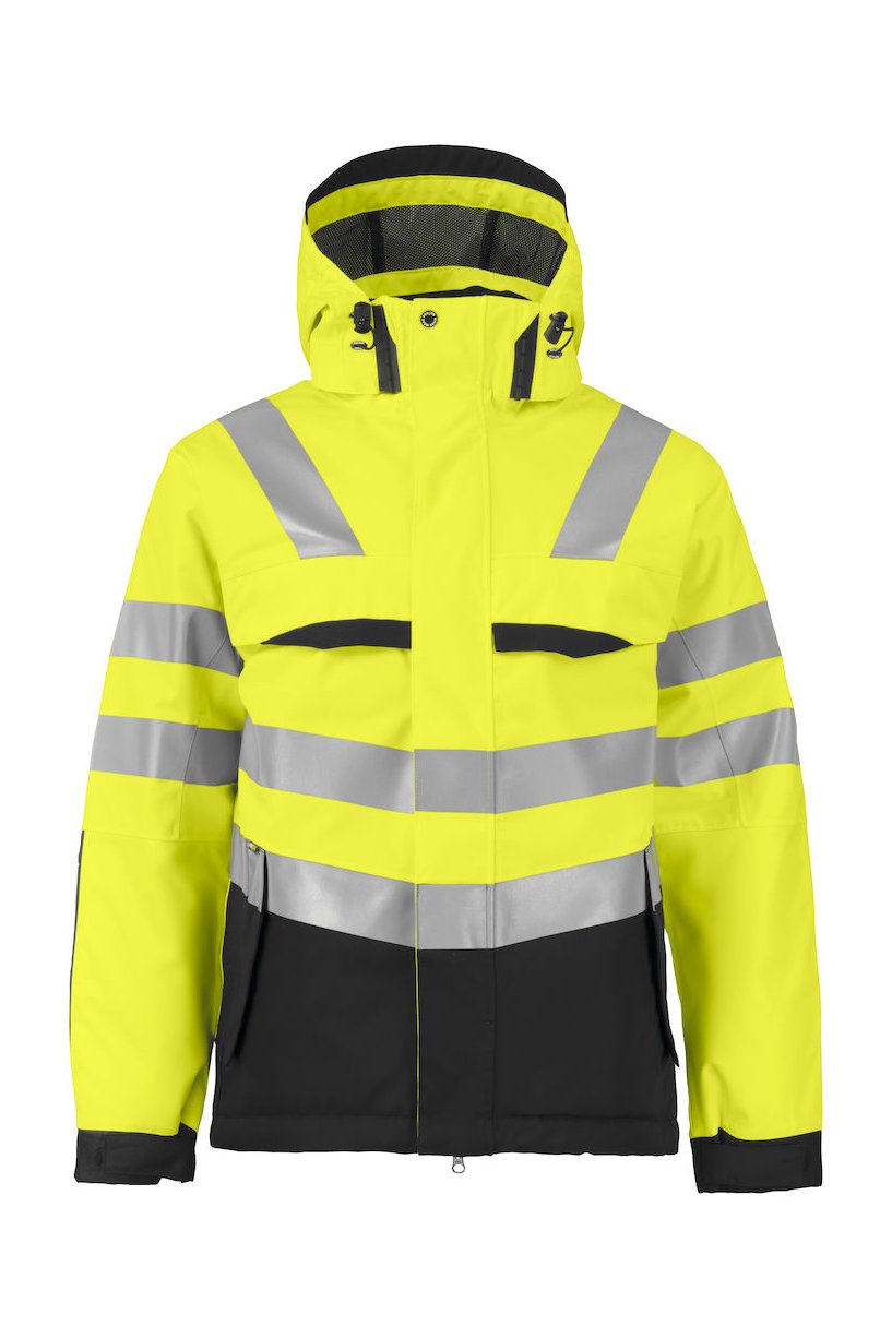 Gefütterte wind- und wasserdichte Jacke EN ISO 20471 Klasse 3, gelb/marineblau