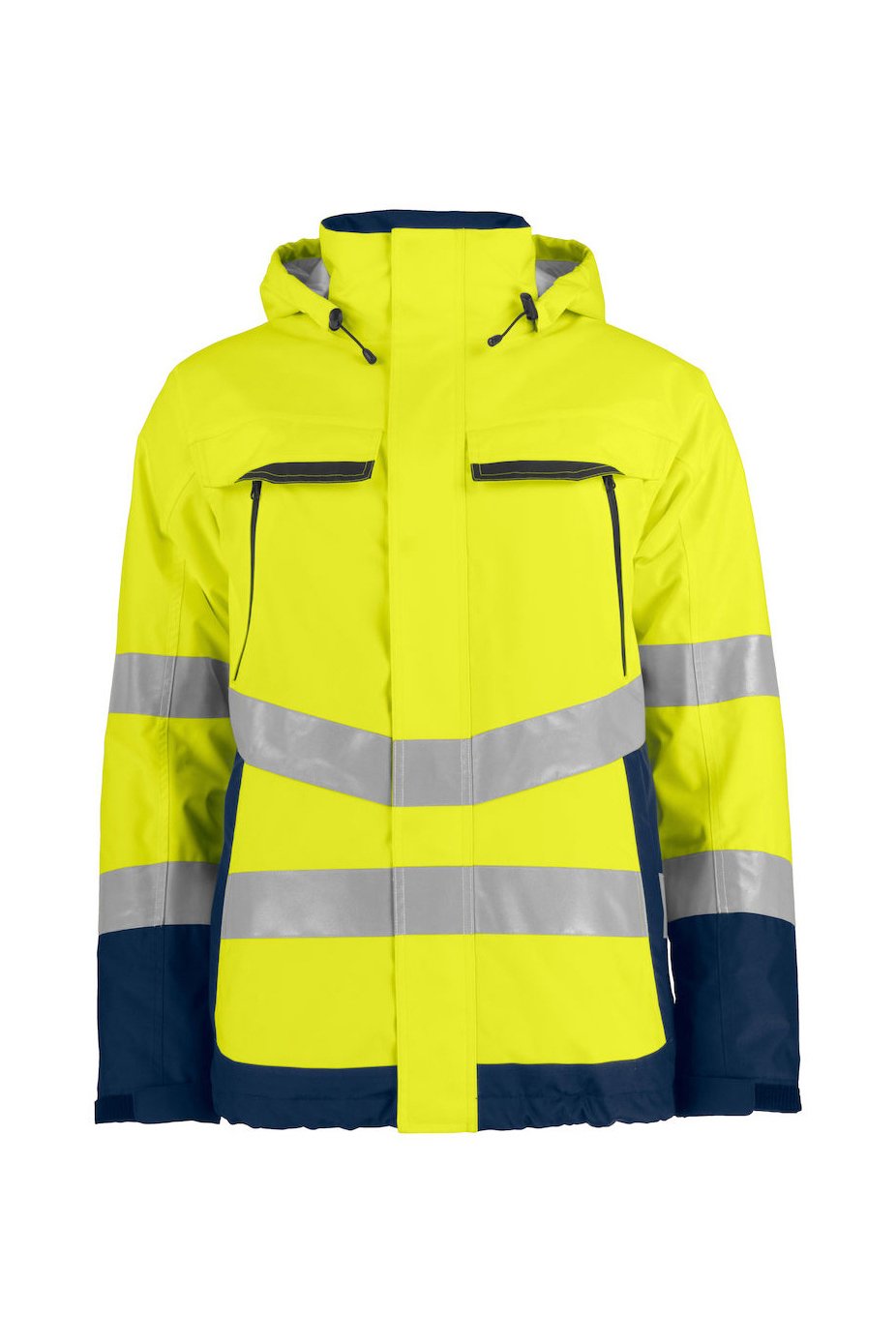 Gefütterte wind- und wasserdichte Warnschutz-Jacke EN ISO 20471 Klasse 3, ISO 343, gelb/marineblau