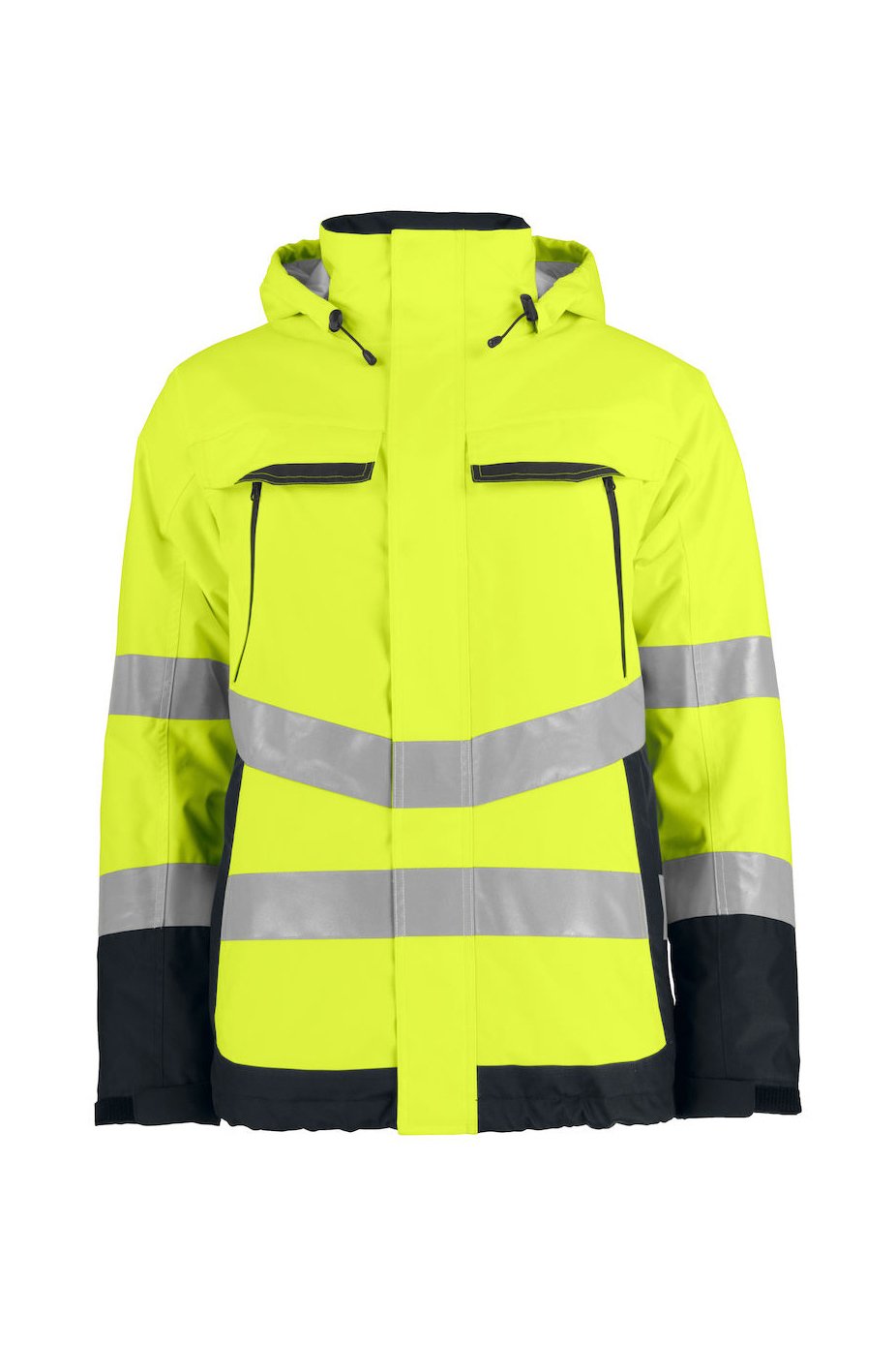 Gefütterte wind- und wasserdichte Warnschutz-Jacke EN ISO 20471 Klasse 3, ISO 343, gelb/marineblau
